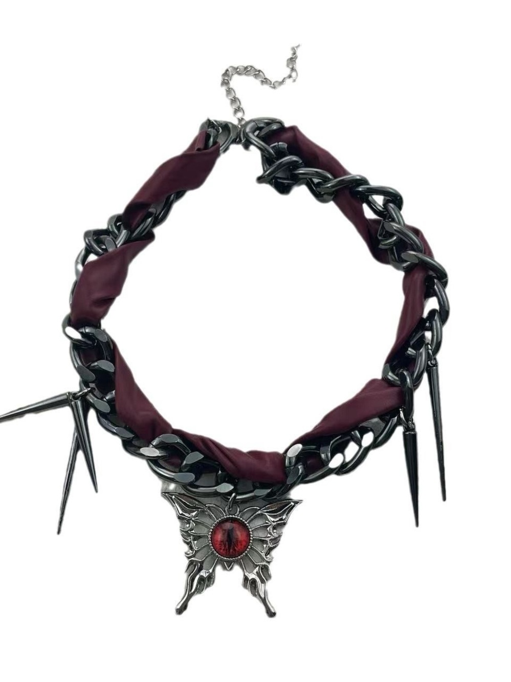 Anthropologie Burgundy Braided Chain Choker with Red Eye Pendant